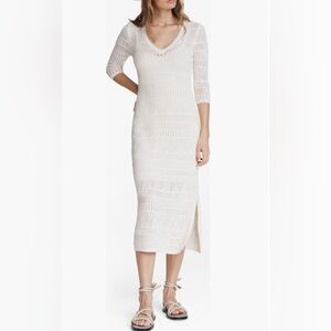 NEW! rag & bone Renee Pointelle Cotton Blend Midi dress in Ivory